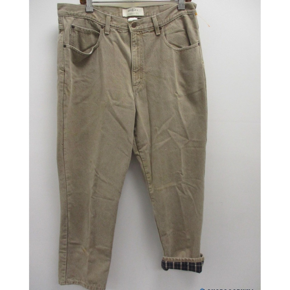 LL BEAN Double L Classic Fit Tan Flannel Lined Jeans Men's‎ SZ 36/29